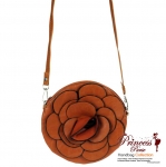 Designer Inspired Small Leatherette Messenger Bag w/ Flower Center Piece.